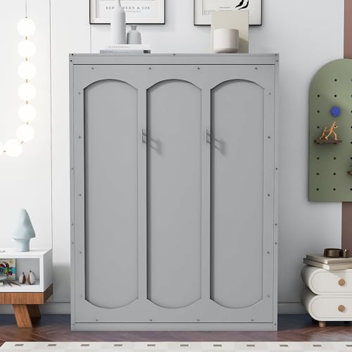 Queen Size Murphy Bed with Storage Shelves Gray D5483