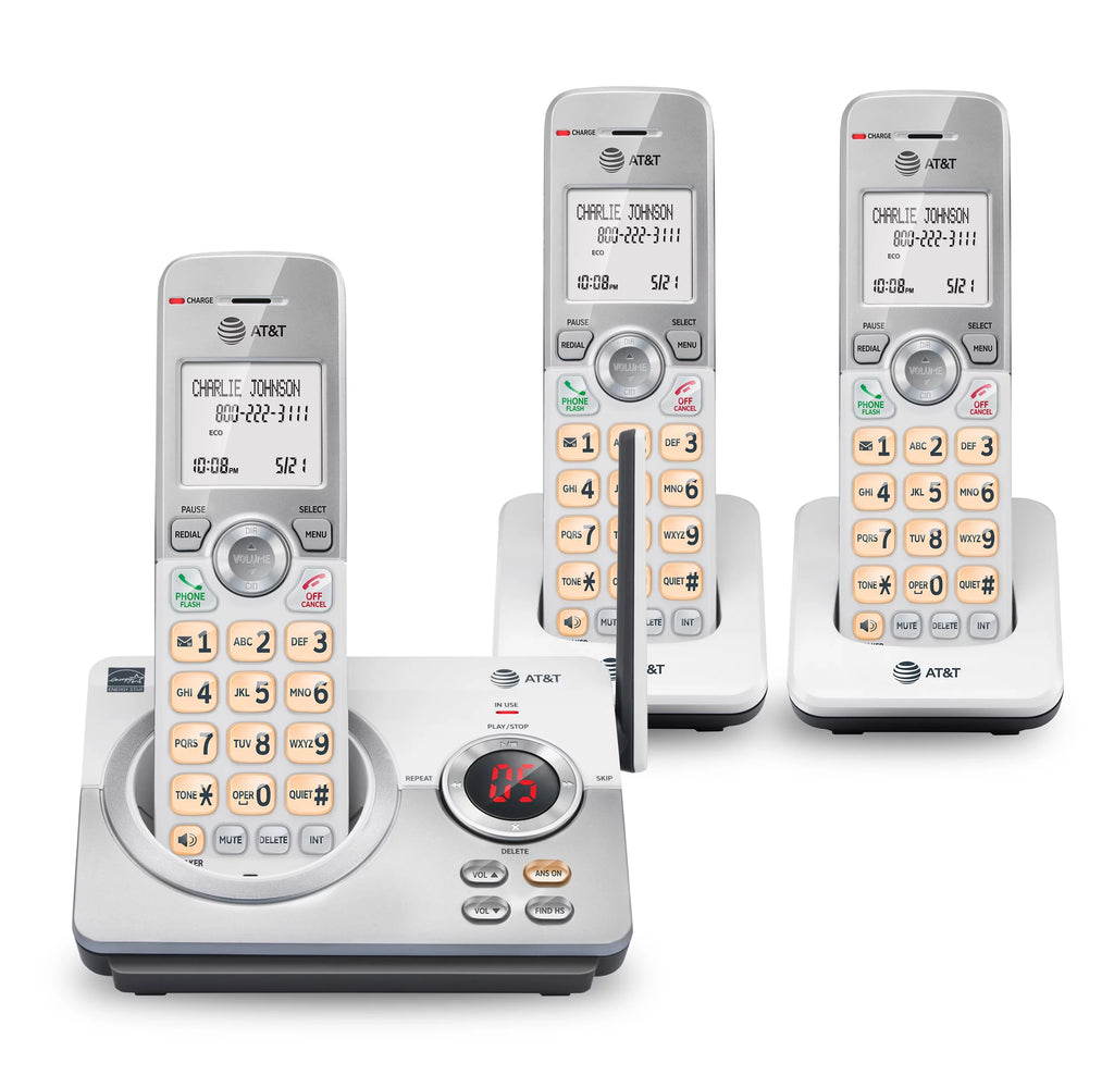 Expandable Cordless Phone with Answering System and Caller ID, 3 Handsets, White/Silver U28994