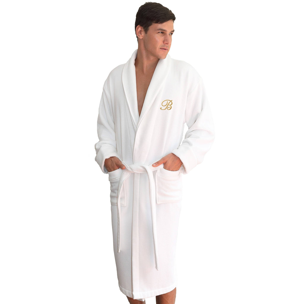 Gold Turkish Cotton Waffle Weave Terry Bath Robe Q2666