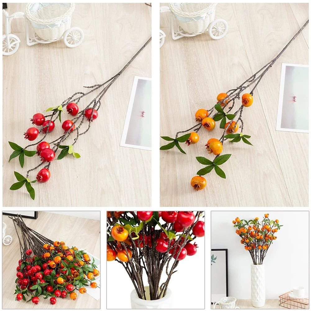 9 Heads Artificial Pomegranate Branch with Leaves Q925