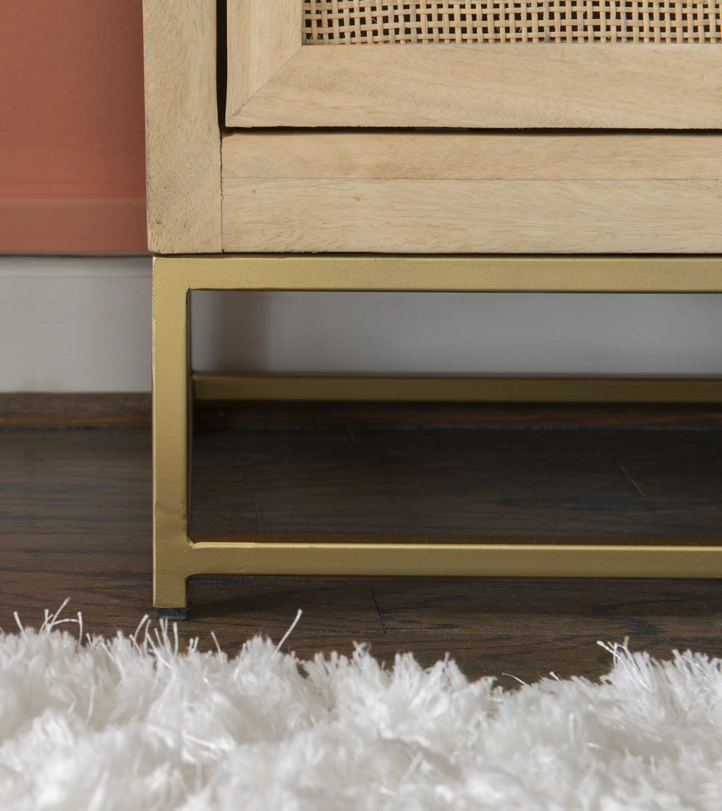 Rattan Sliding Doors Cabinet with Shelves G9724