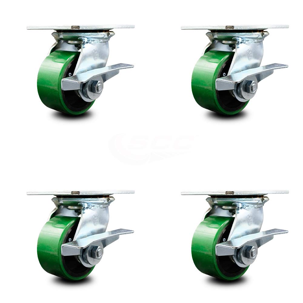 Set of 4 Polyurethane Swivel Casters with Green Wheels K1191