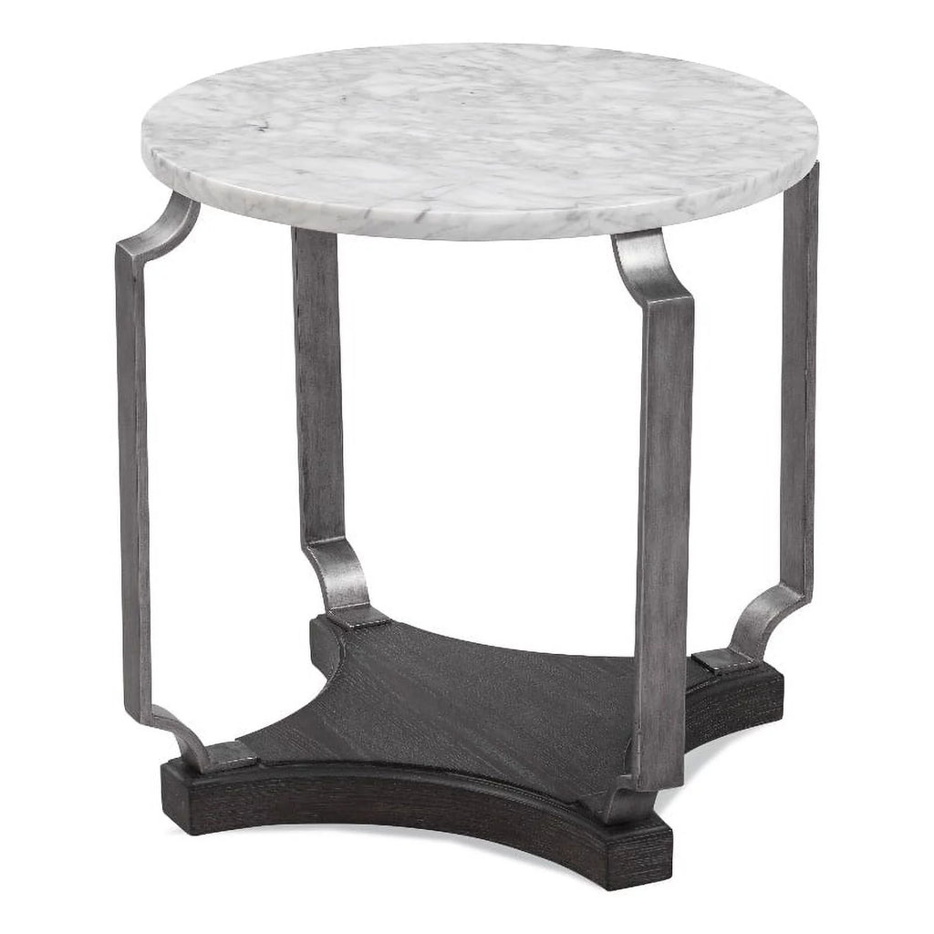 White Marble and Wood End Table Y3372
