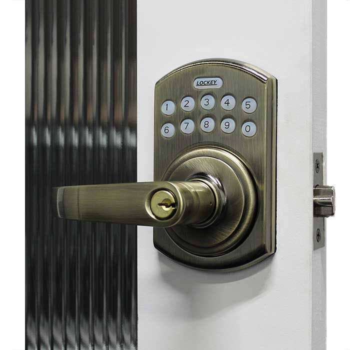 Bright Brass Electronic Lever Lock V69065