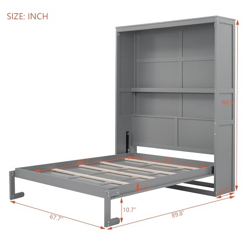 Queen Size Murphy Bed with Storage Shelves Gray D5483