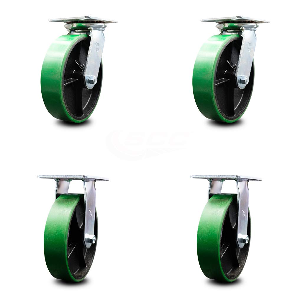 Set of 4 Polyurethane Swivel Casters with Green Wheels K1191