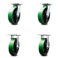 Set of 4 Polyurethane Swivel Casters with Green Wheels K1191