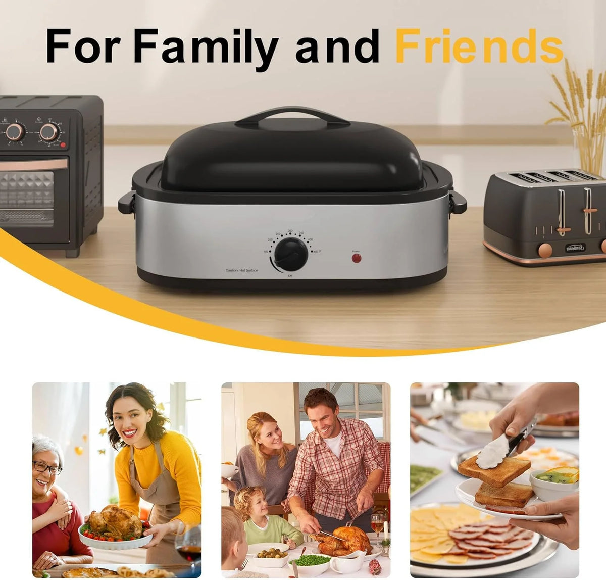14 Quart Electric Roaster Oven with Self-Basting Lid, Stainless Steel A9117