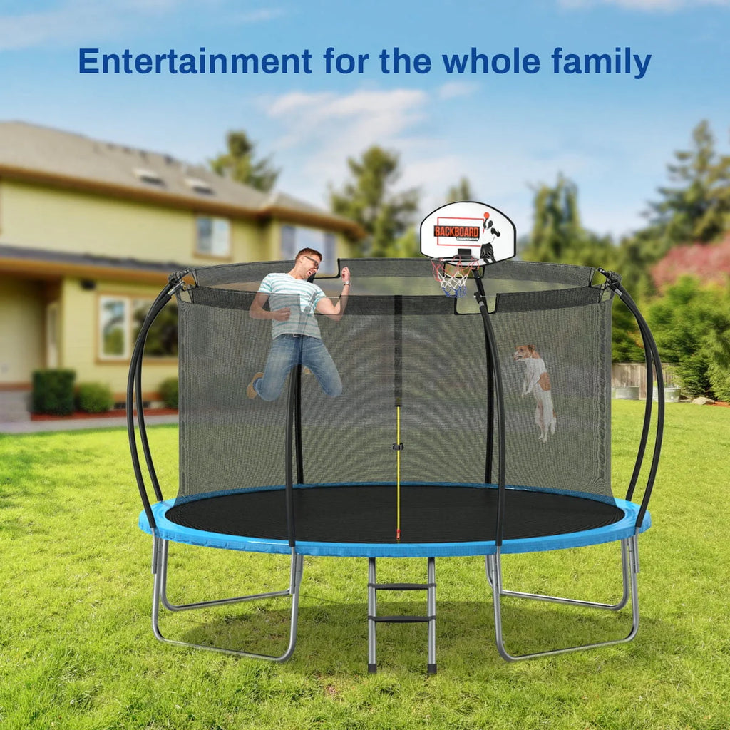 12 ft Trampoline with Enclosure and Basketball Hoop C739716