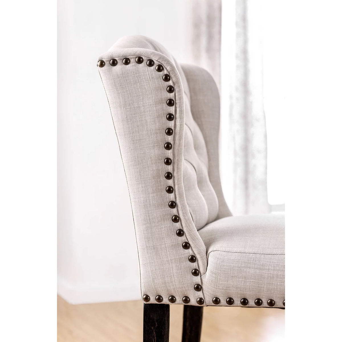 Wooden Counter Height Wingback Chair, Ivory & Black - Pack of 2 O482