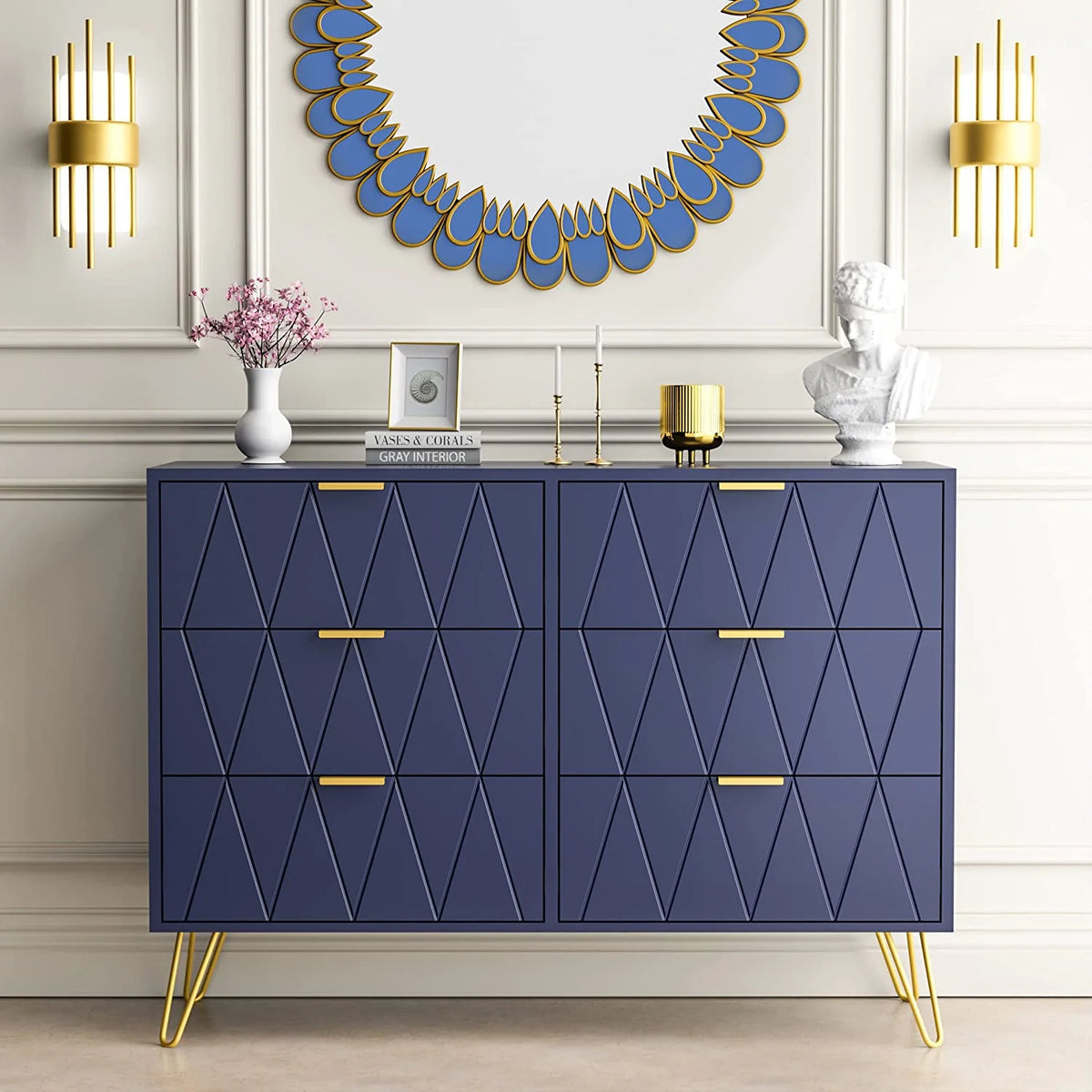 Navy Blue 6 Drawer Dresser X375989