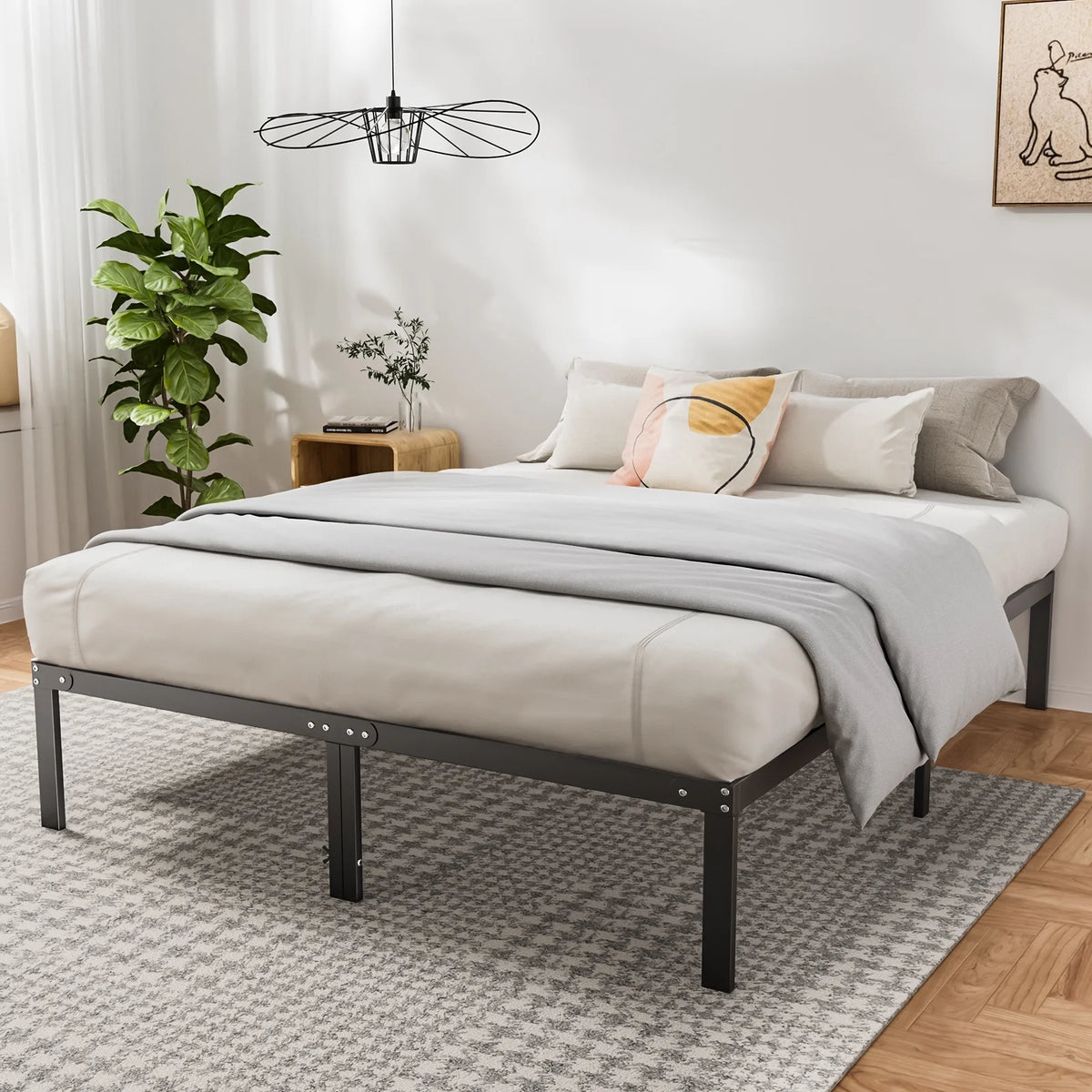 Queen Size Black Metal Platform Bed Frame W5402