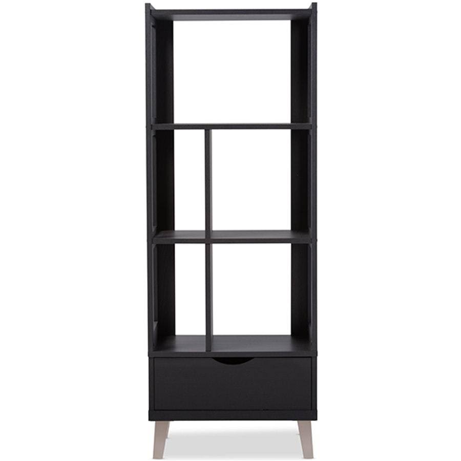 Dark Brown Wood Leaning Bookcase Y56357