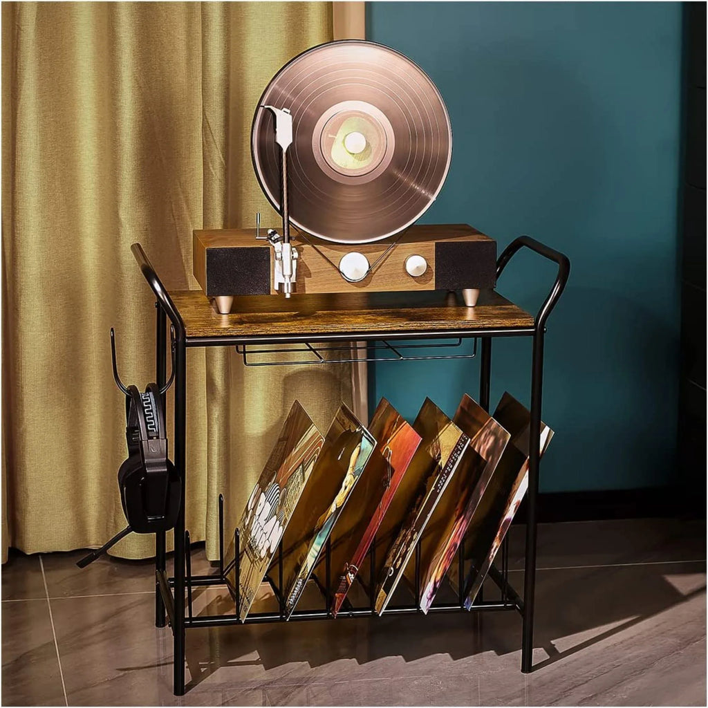 Record Player Stand with Record Storage D178267