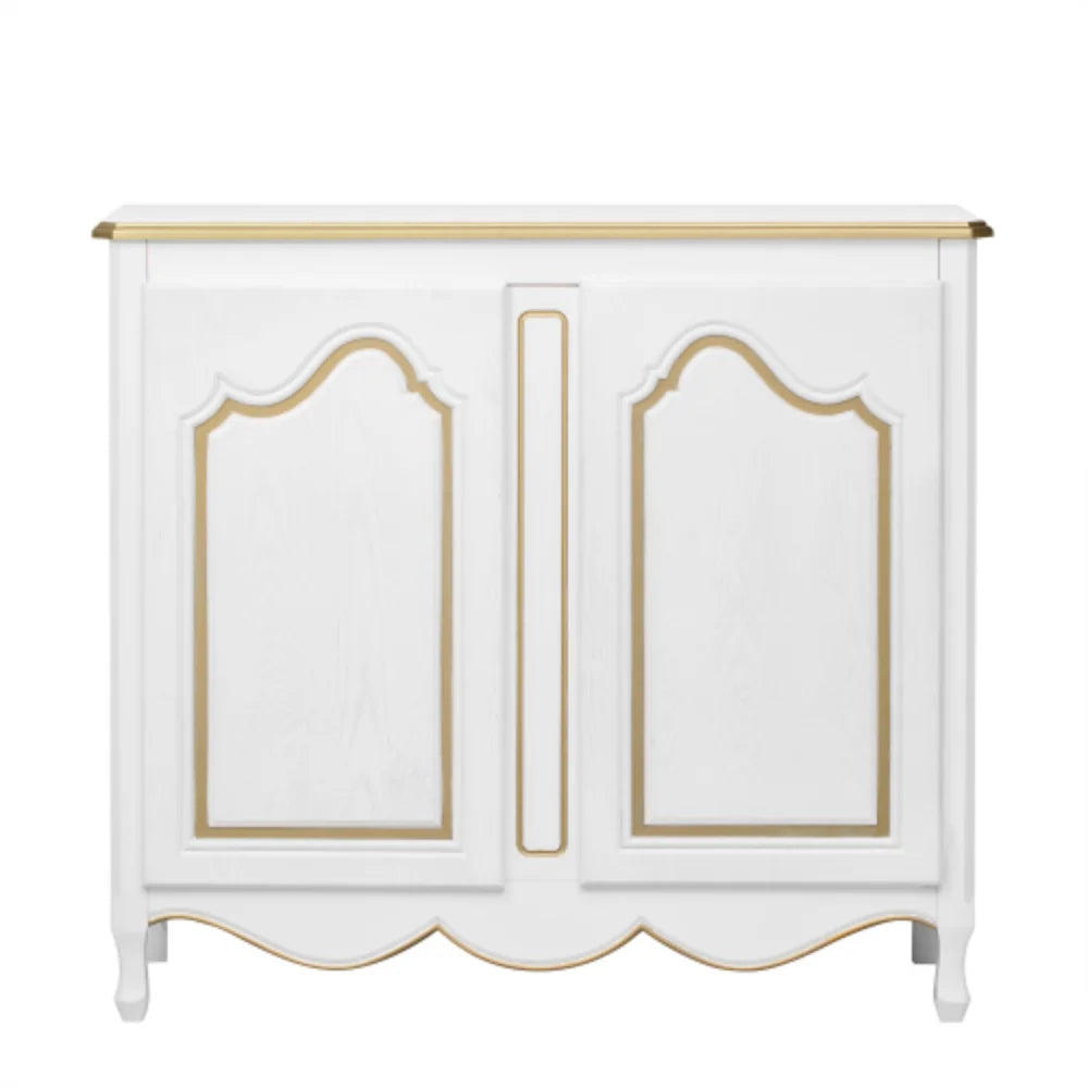 White Storage Cabinet with 2 Doors and Solid Wood Legs V77968