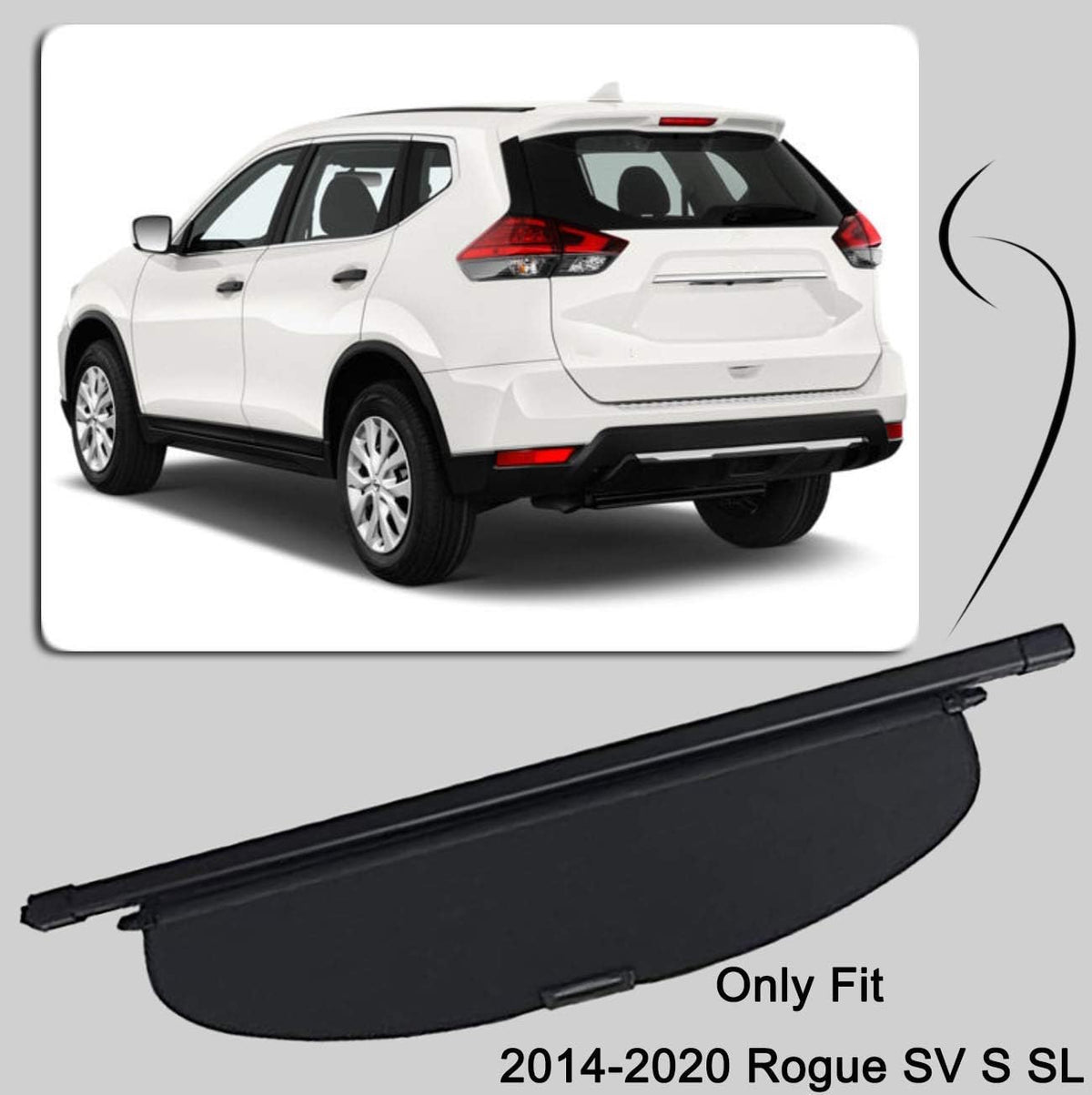 Cargo Cover for 2014-2020 Nissan Rogue Black Retractable Trunk Shade Pack of 2 V125