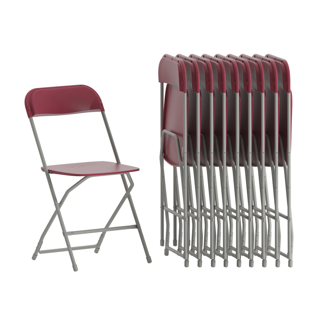 Set of 10 Red Stackable Folding Plastic Chairs C886