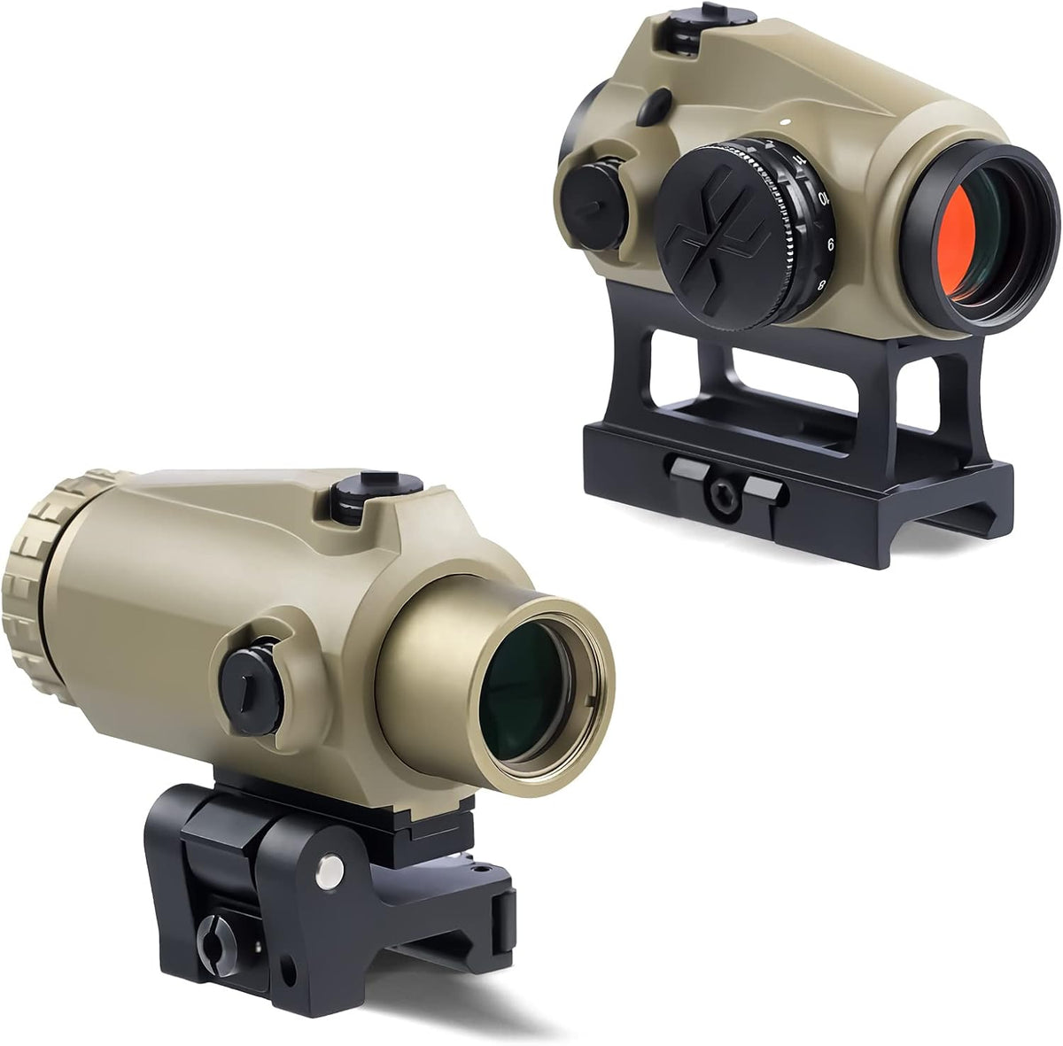 Black and Khaki 2 MOA 20mm Lens Tactical Red Dot Sight Scope 3X Magnifier Combo with 1 Inch Riser Mount A6910