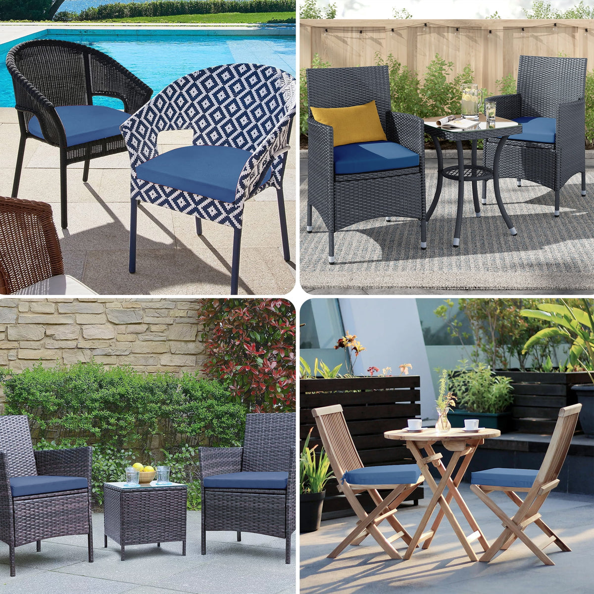 Waterproof Outdoor Seat Cushions Set of 4 Navy Blue R81428