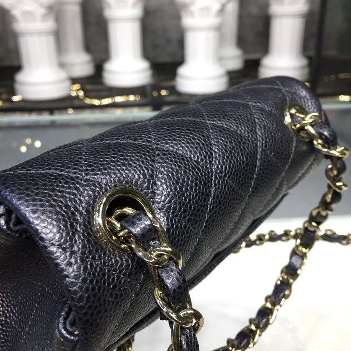 Black Caviar Mini Flap Bag Q750