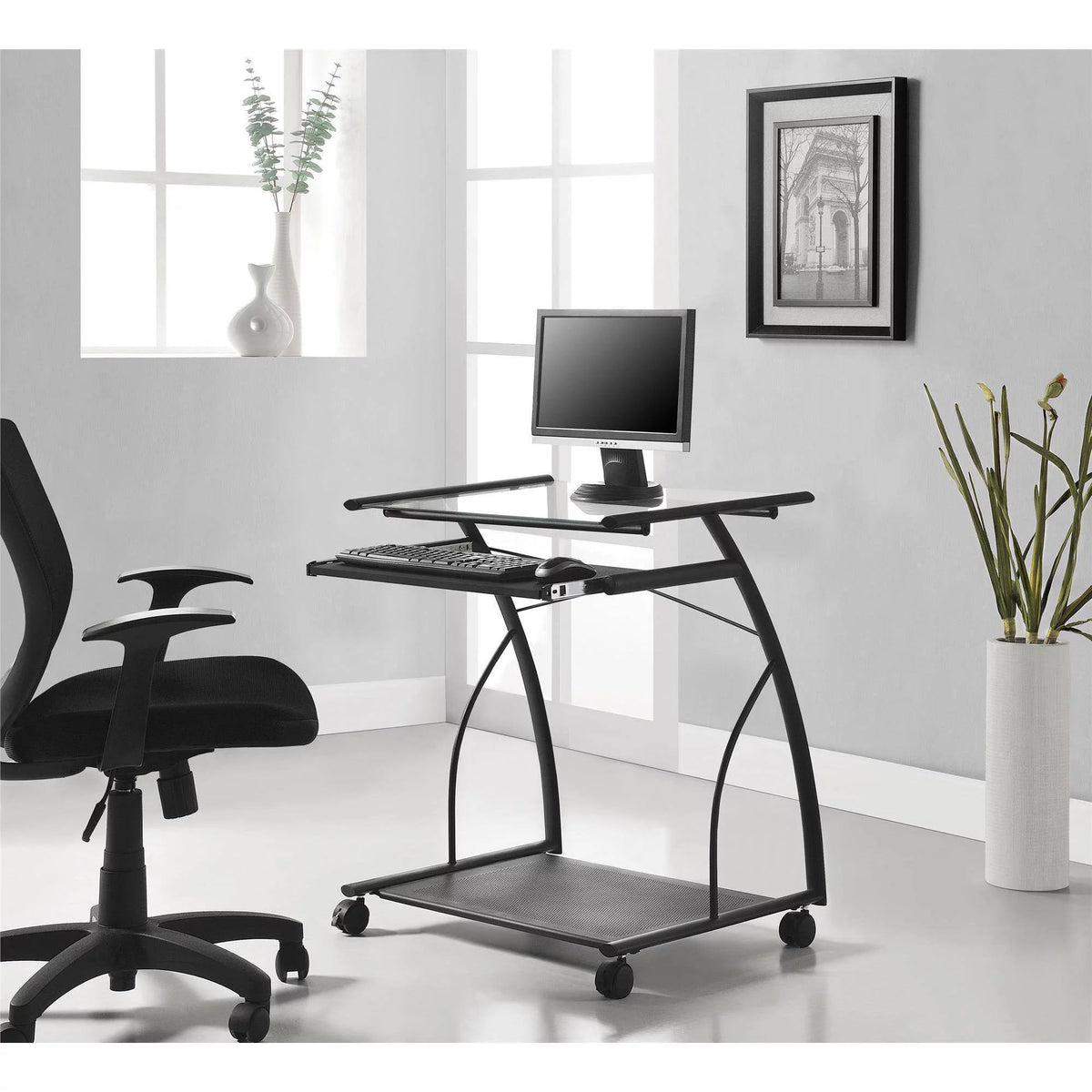Black Mobile Computer Cart/Desk E18603