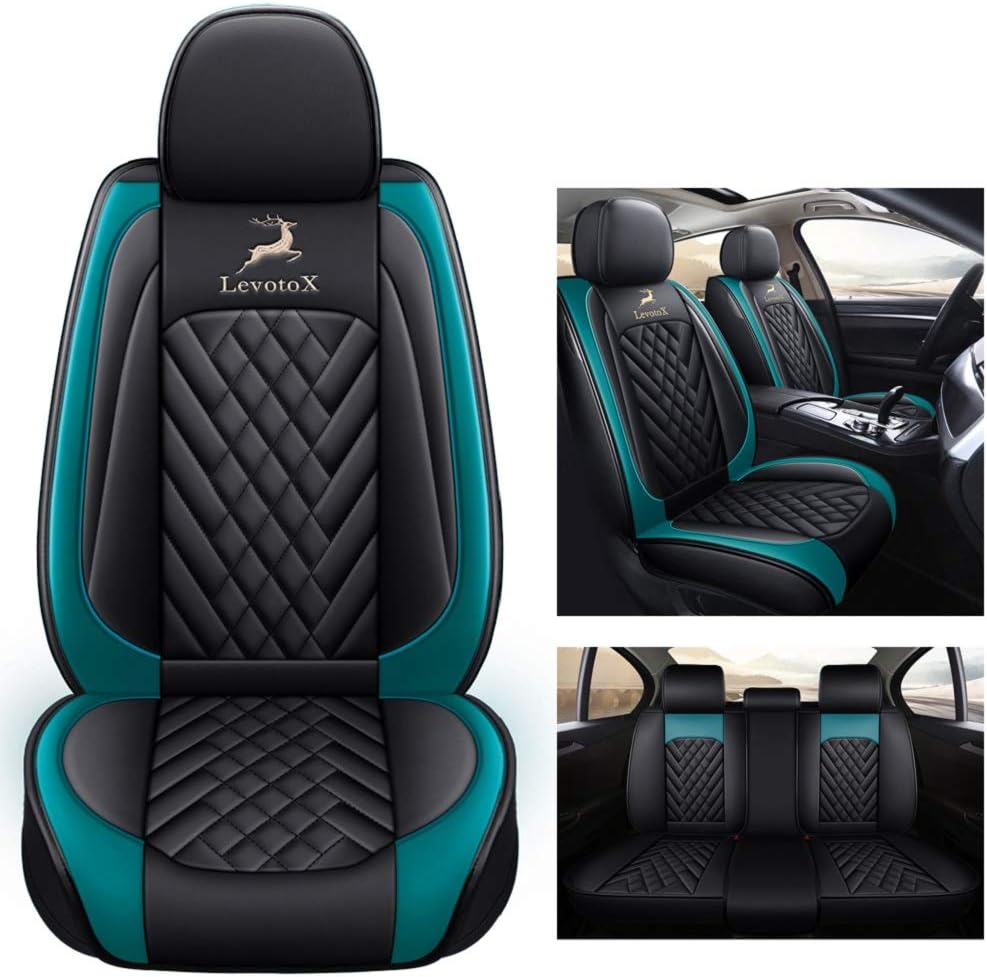 Black-Red Leather Car Seat Covers 2 Seats B46961