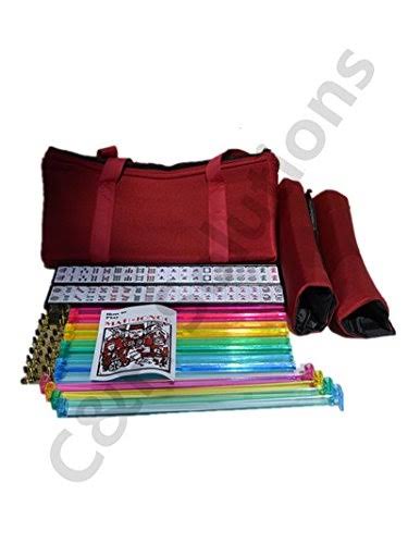 4 Color Pushers and 4 Color Racks + American mAh Jong Set Burgundy Red Bag 166 Tiles E774015