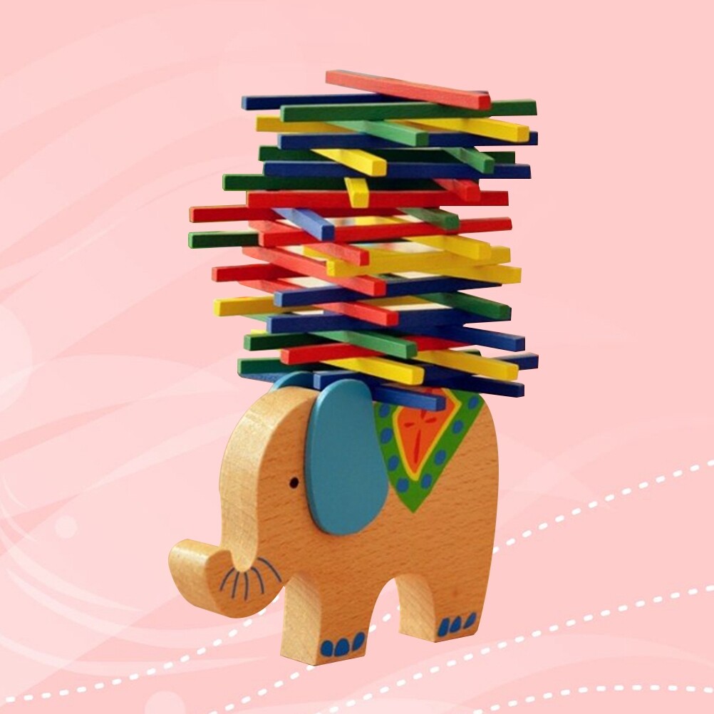 Wooden Stackable Building Blocks Set Balancing Games Playset Toys Educational Toys for Kids Children(Elephant) F5024
