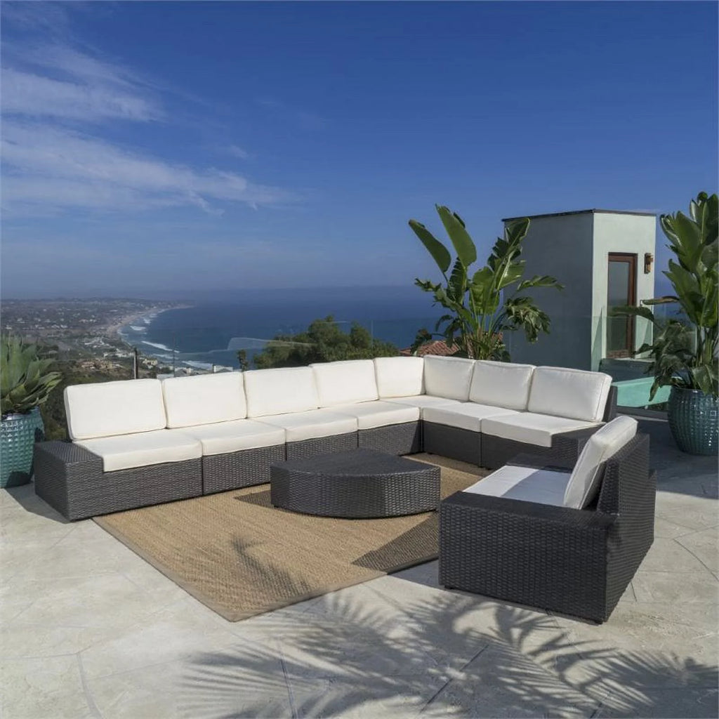 9-Piece Outdoor Wicker Metal Sectional Sofa Set R242