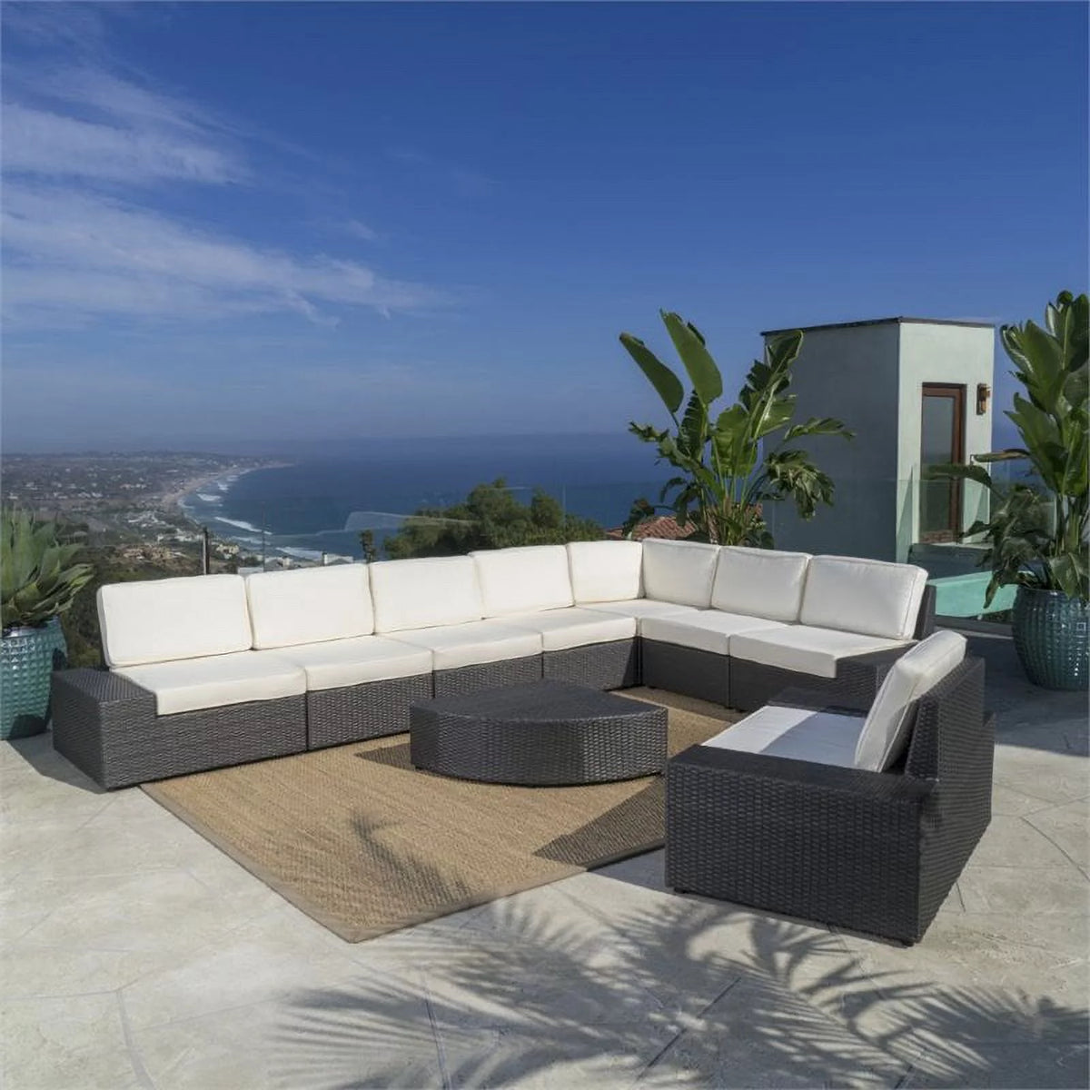 9-Piece Outdoor Wicker Metal Sectional Sofa Set R242