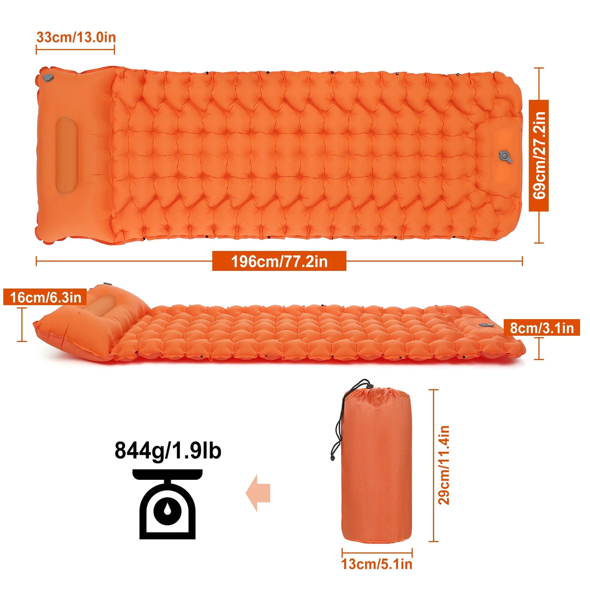 Ultralight Waterproof Camping Air Mattress Sleeping Pad with Built-in Pump B95810