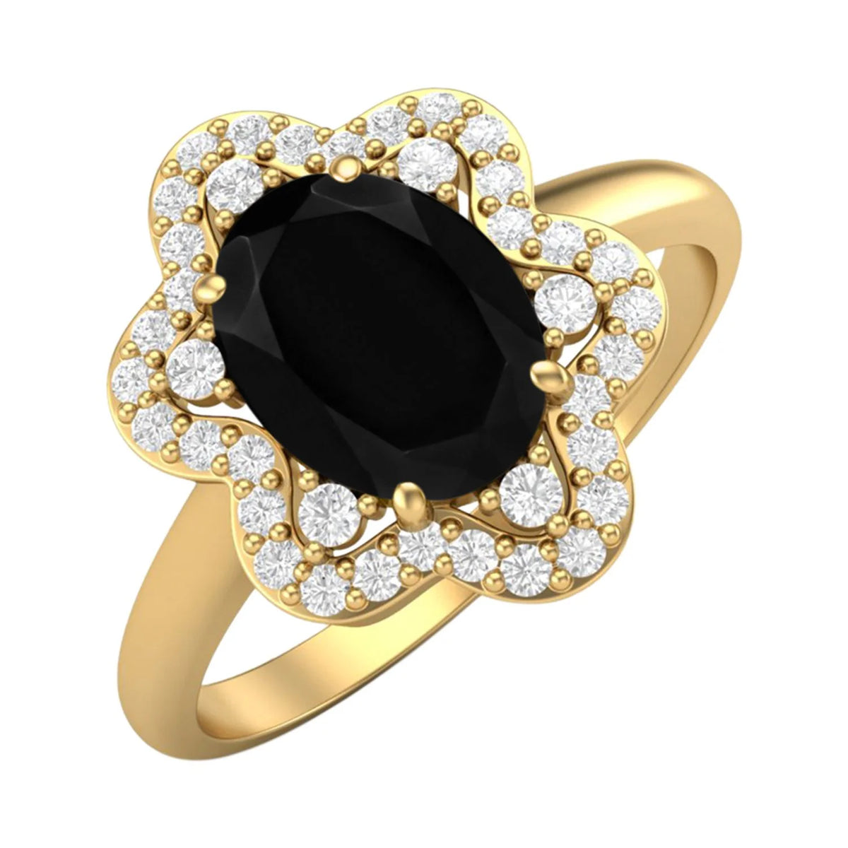 Black Spinel 925 Silver Yellow Plated Oval Ring T4491