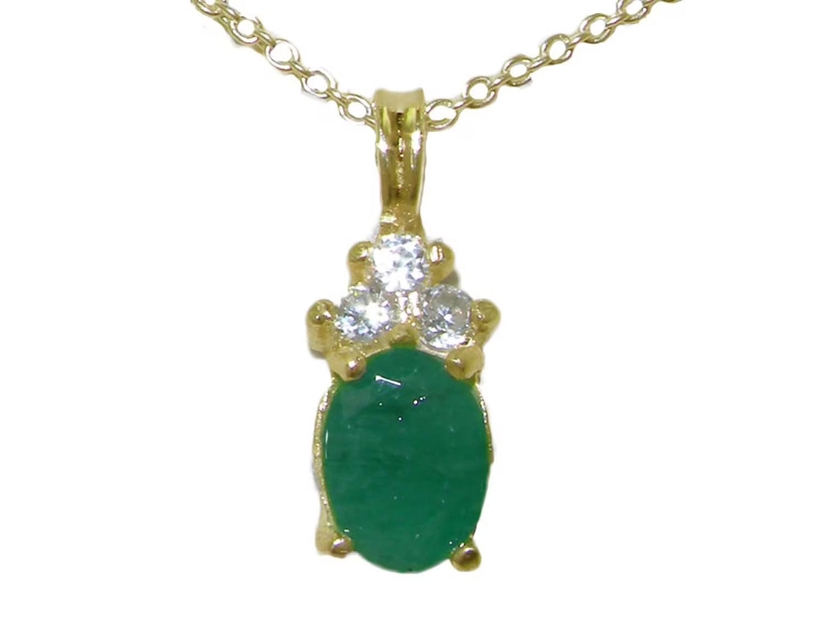 10K Yellow Gold Emerald & Diamond Pendant Necklace M17644
