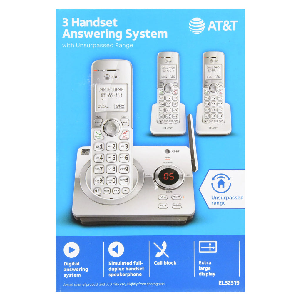 Expandable Cordless Phone with Answering System and Caller ID, 3 Handsets, White/Silver U28994