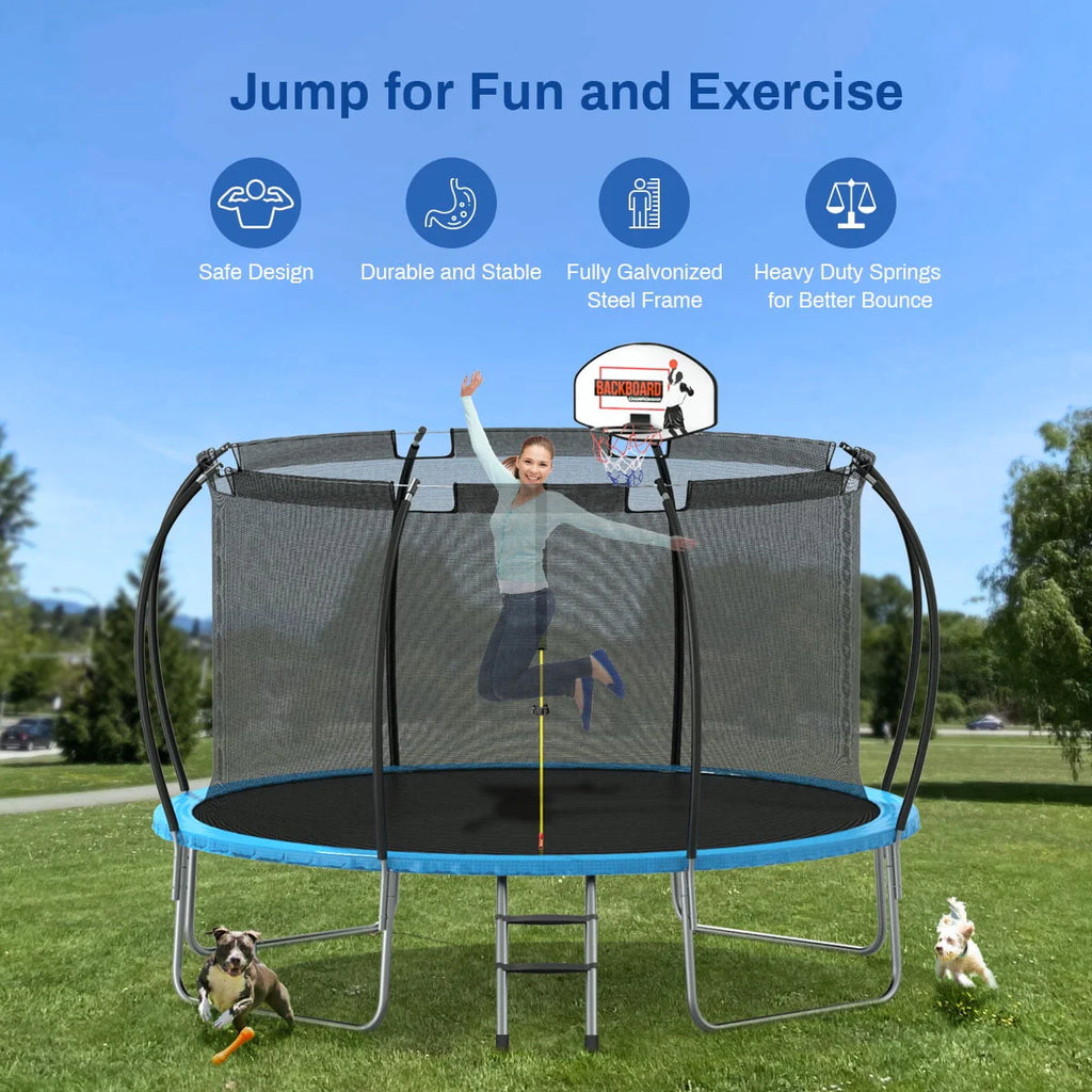 12 ft Trampoline with Enclosure and Basketball Hoop C739716