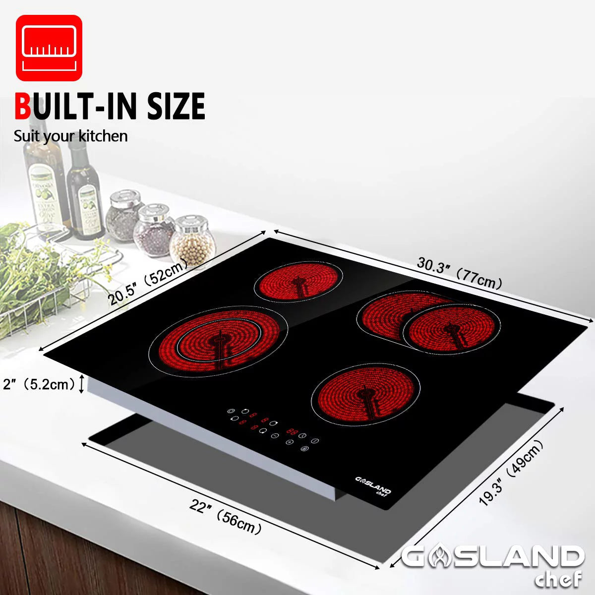 30 Built-in Electric Cooktop, 4 Burners Ceramic Glass A738