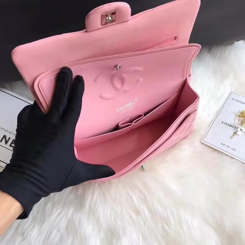Pink Lambskin Leather Flap Bag Q474