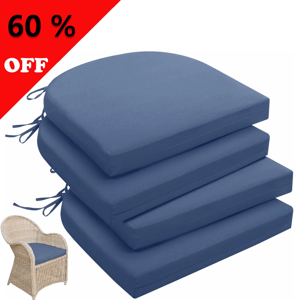Waterproof Outdoor Seat Cushions Set of 4 Navy Blue R81428