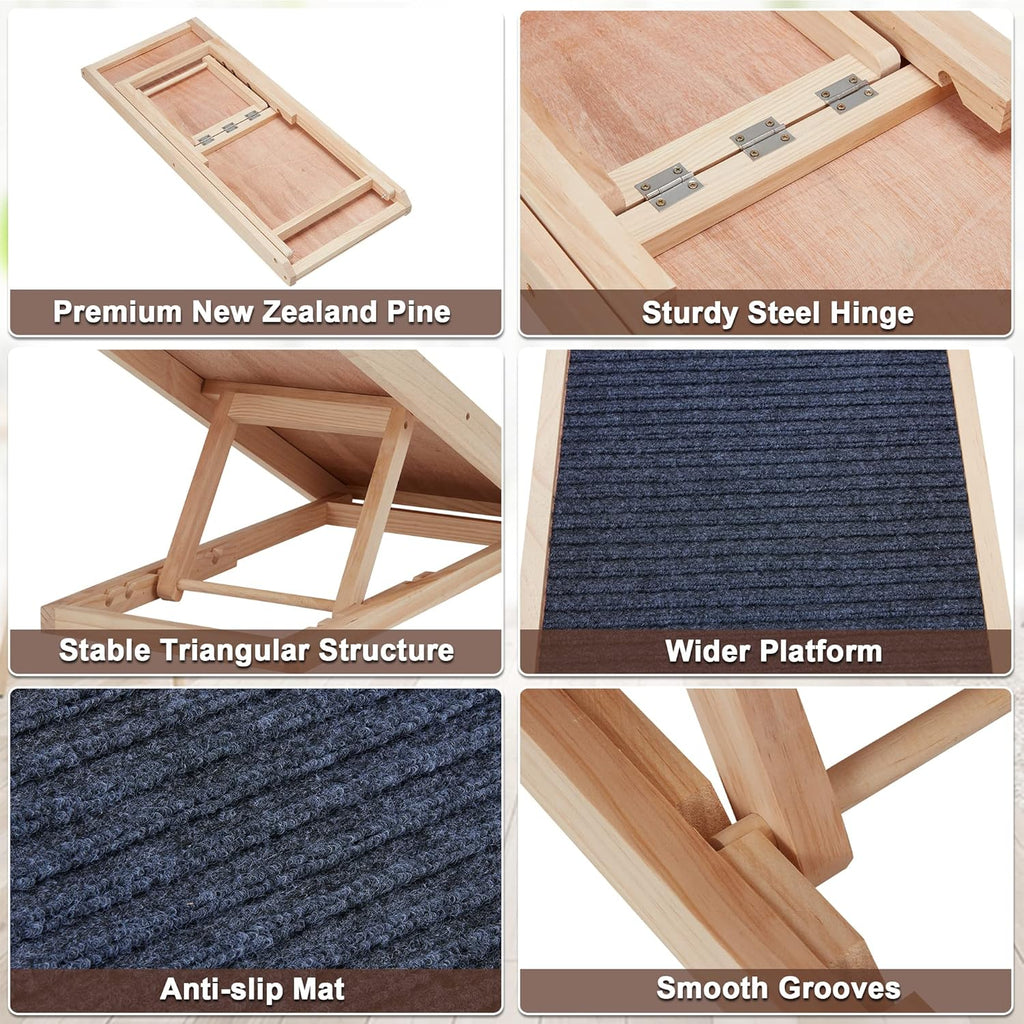 4-Layer Folding Wooden Pet Ramp with Paw Traction Mat, 39.4" Long, Pack of 2 U770