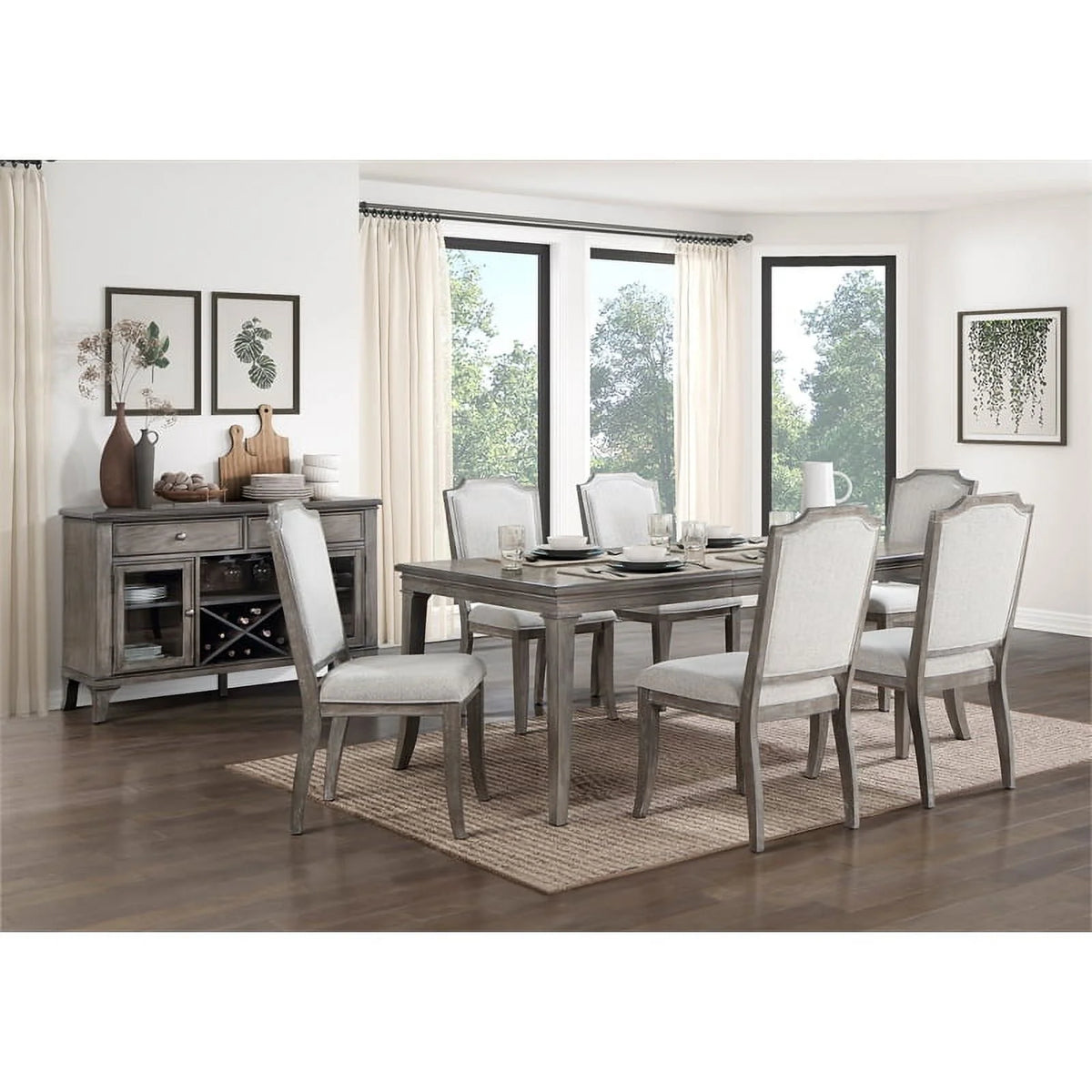 Brown Gray Wood Upholstery Dining Side Chair Set of 2 M97067