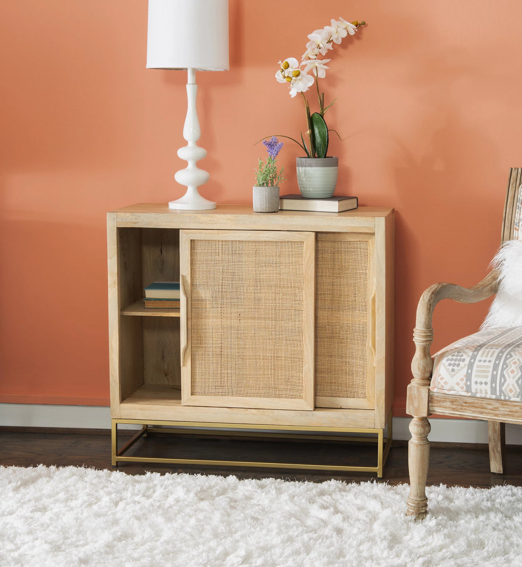 Rattan Sliding Doors Cabinet with Shelves G9724