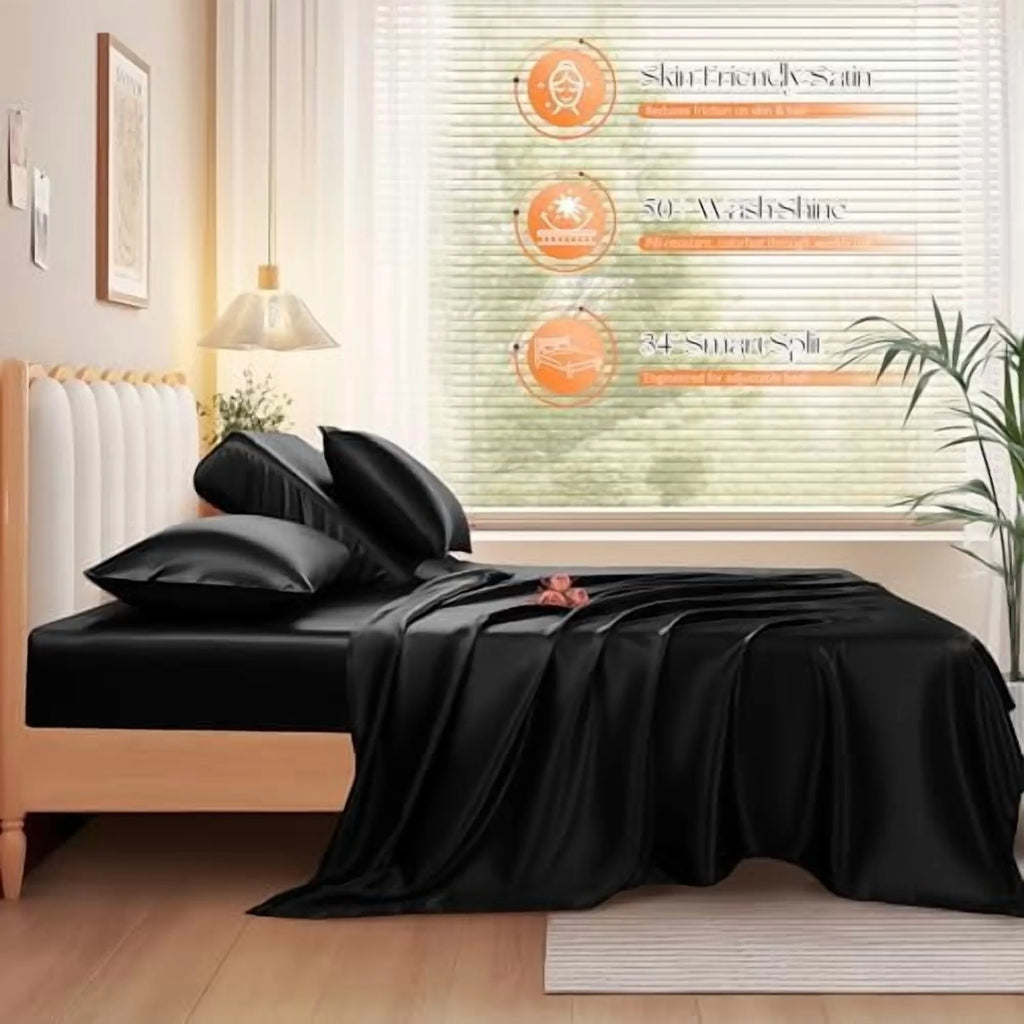 4Pcs Half Split Flex Head King Sheets Set with 14-16 Inch Deep Pockets U1003