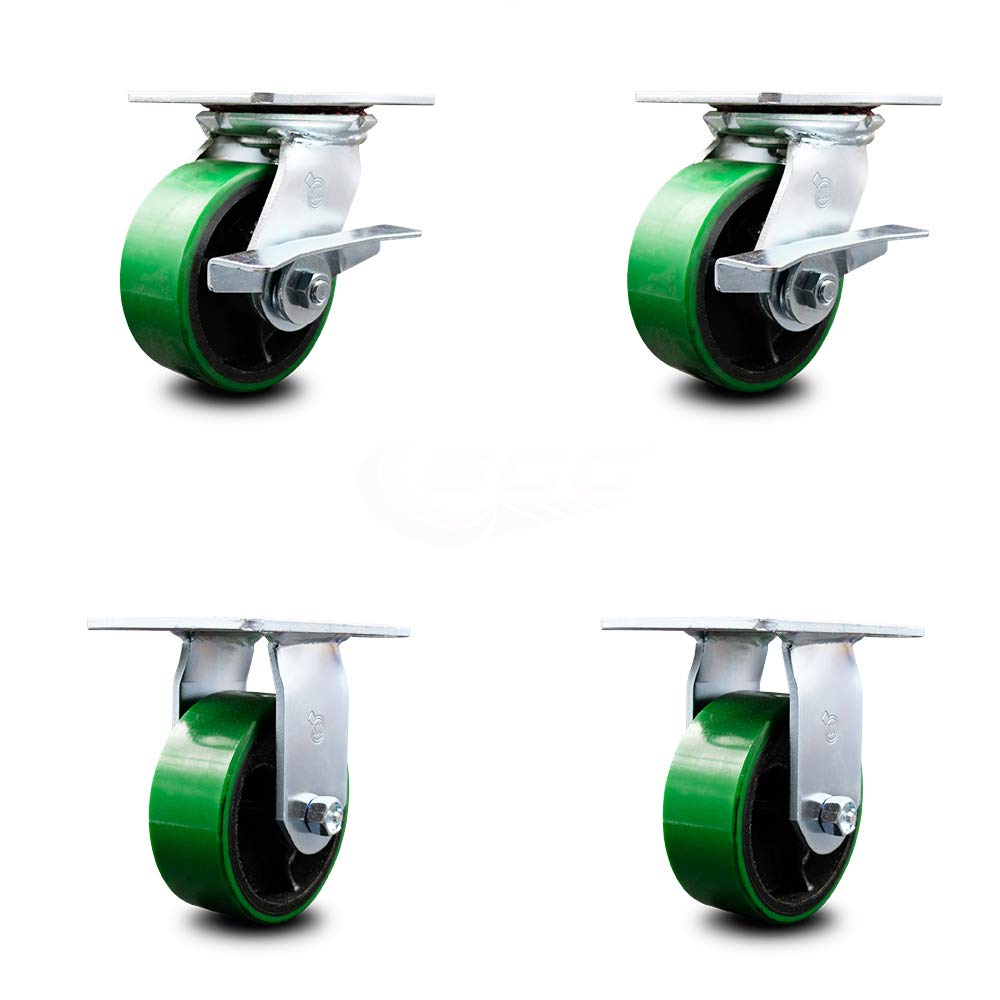 Set of 4 Polyurethane Swivel Casters with Green Wheels K1191