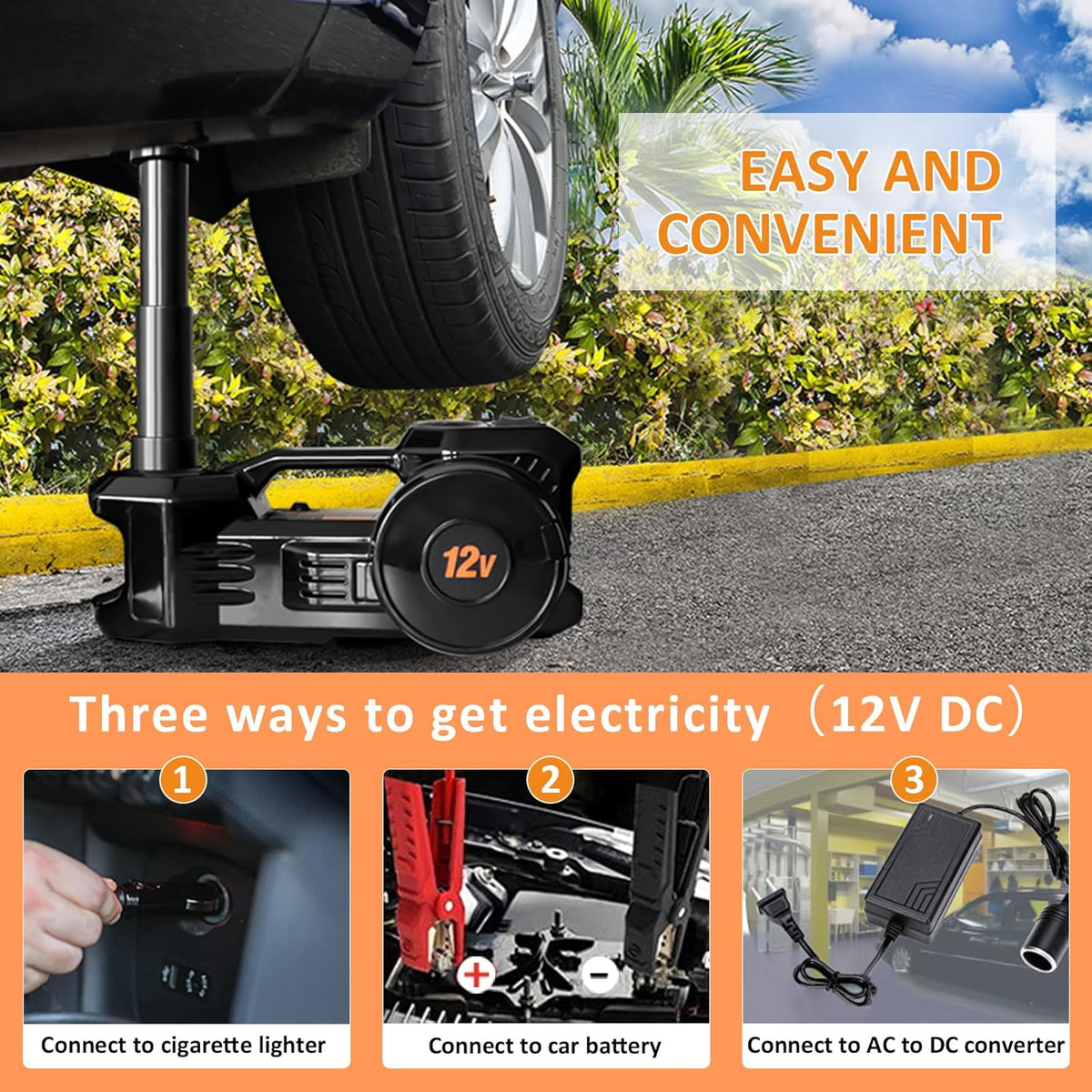 Electric Car Jack Kit 5 Ton Hydraulic Floor Jack with Impact Wrench and Tire Inflator L86360