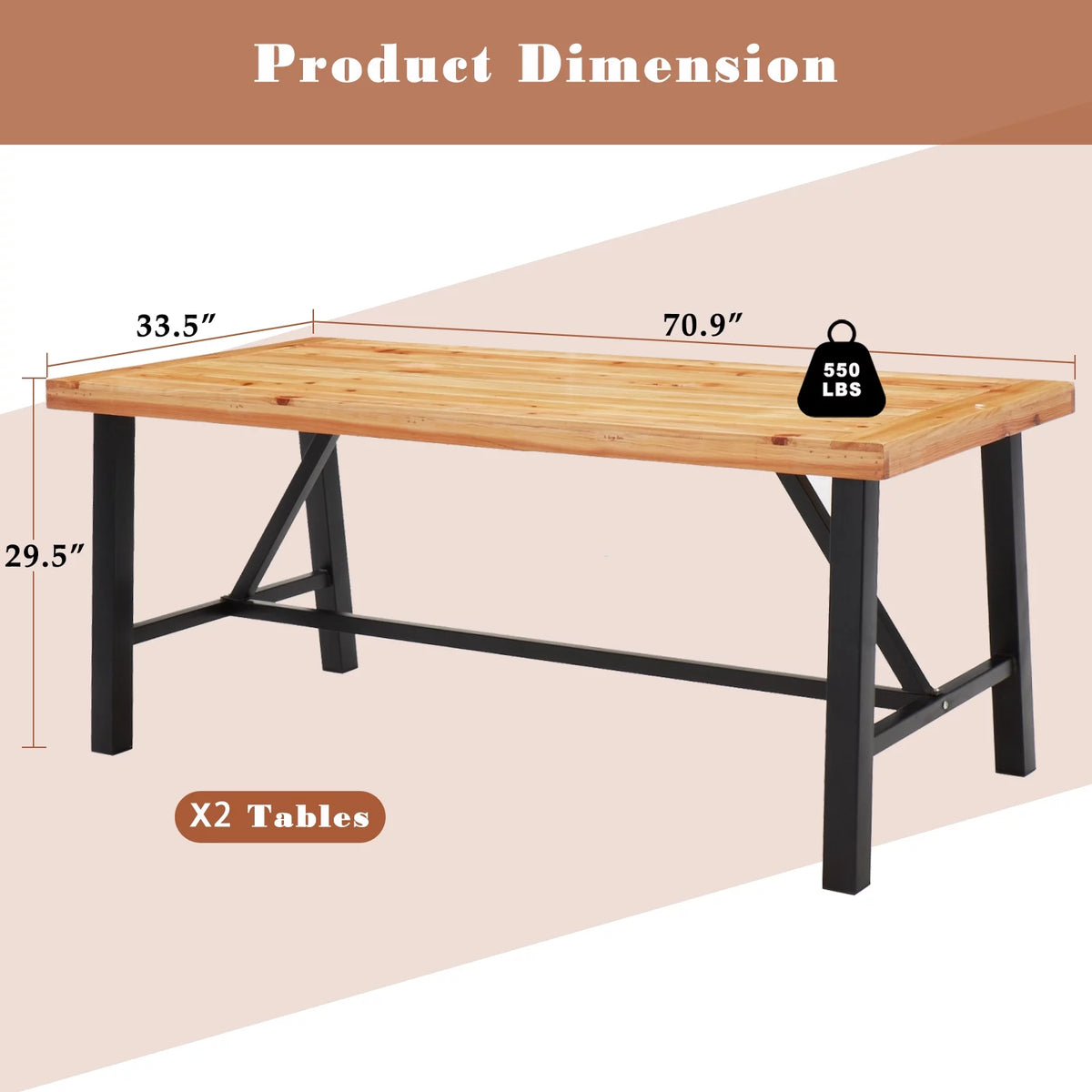 Wooden Picnic Table with Iron Legs A21273