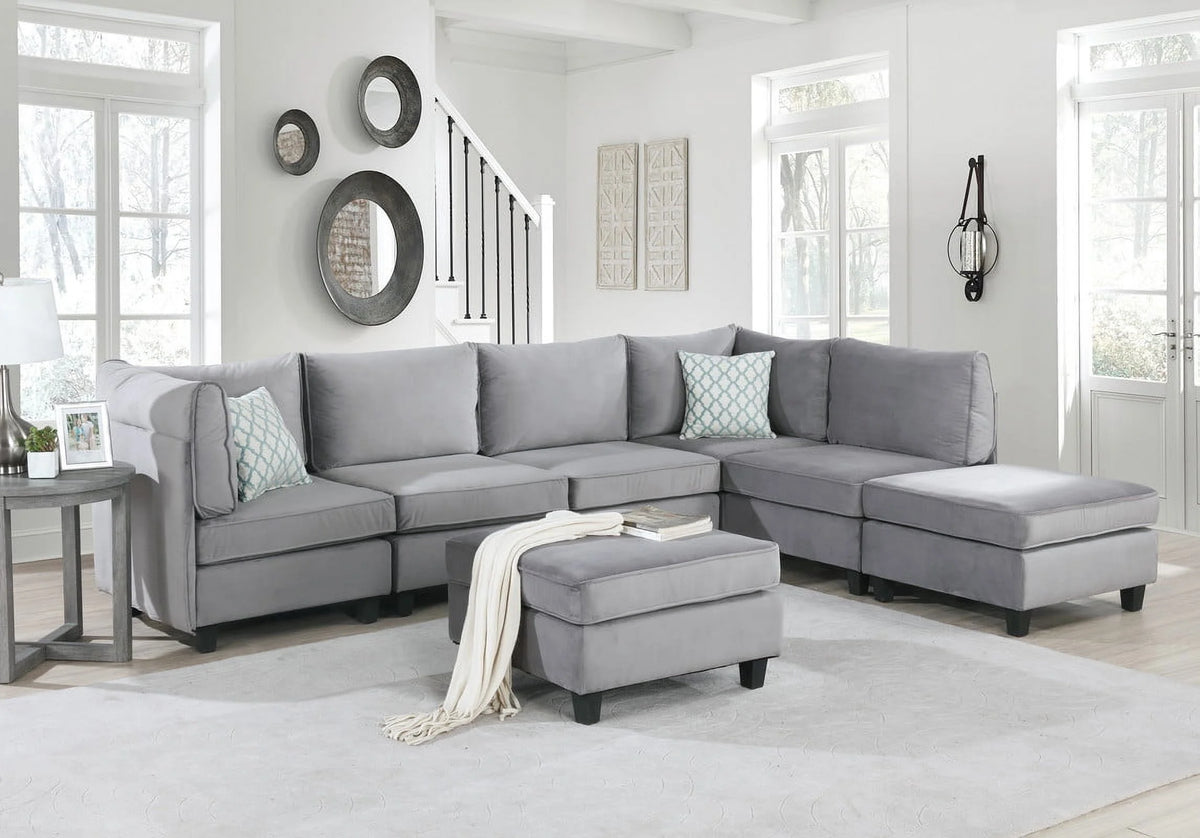 Gray Velvet 7Pc Modular Sectional Sofa G872
