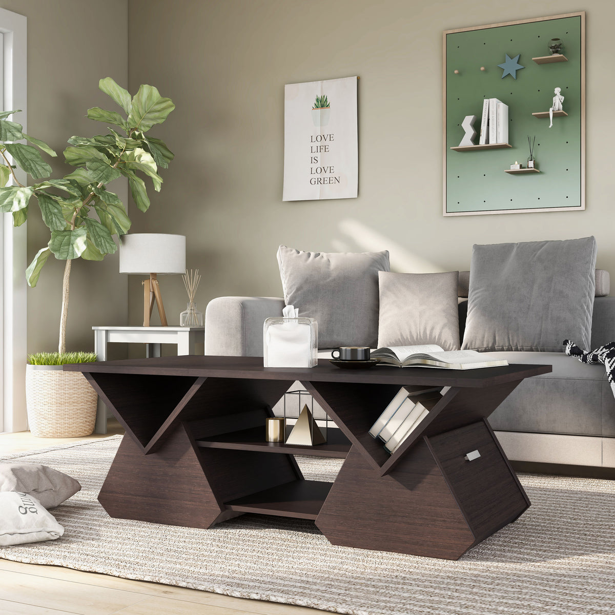 Espresso Wood Storage Coffee Table Q481