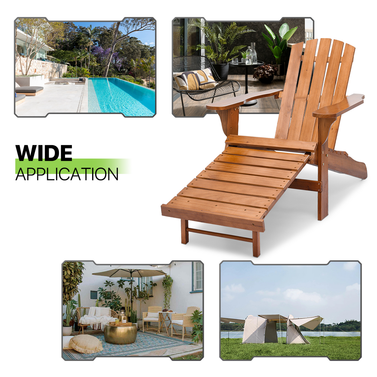Set of 3 Teak Outdoor Folding Adirondack Chairs with Side Table C45094