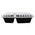 38 oz. Black Rectangular 2-Compartment Food Containers with Clear Lids G89960
