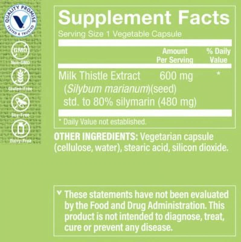 Milk Thistle Extract 600 MG 100 Capsules V2073